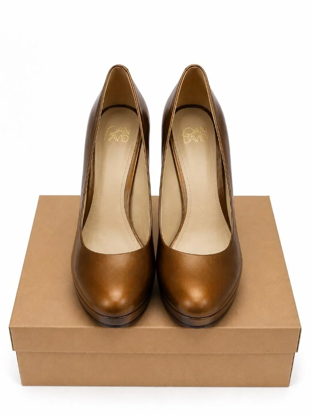 Joan & David Brown Leather Platform Pumps Stiletto Heels Round Toe Size 8.5M